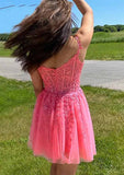 Look Elegant in A-line V Neck Sleeveless Short/Mini Tulle Homecoming Dress with Appliqued Beading - 27Dress