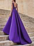 Look Elegant in Satin V-Neck Sleeveless Prom Dress With Split Front and Sweep Train-27dress