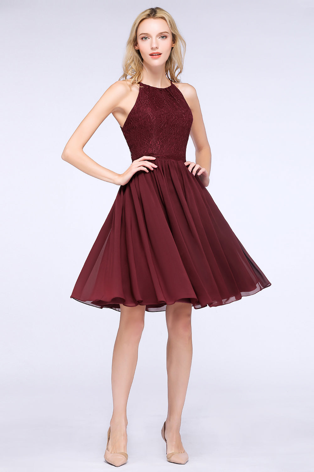 Lovely Burgundy Lace Short Bridesmaid Dress With Spaghetti-Straps-27dress