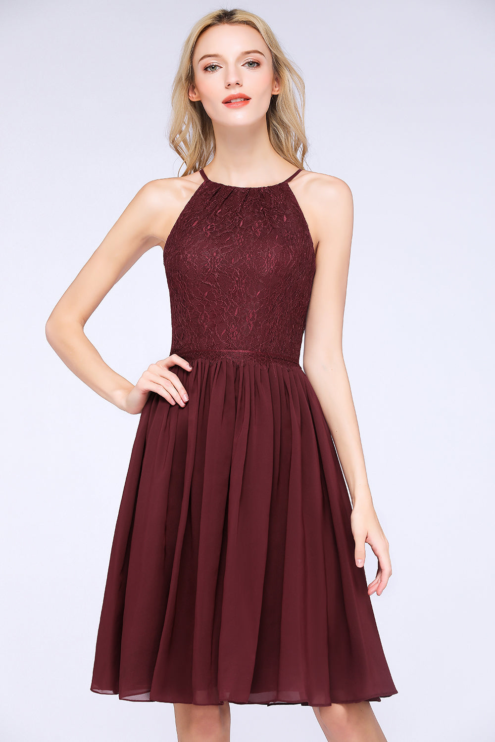 Lovely Burgundy Lace Short Bridesmaid Dress With Spaghetti-Straps-27dress