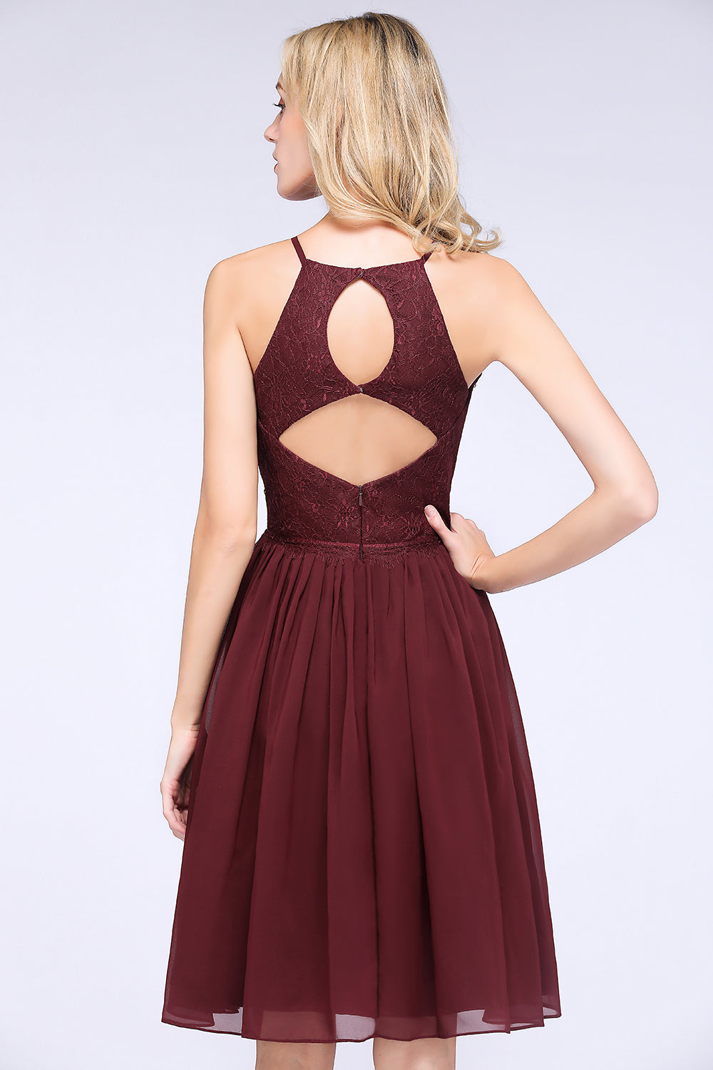 Lovely Burgundy Lace Short Bridesmaid Dress With Spaghetti-Straps-27dress