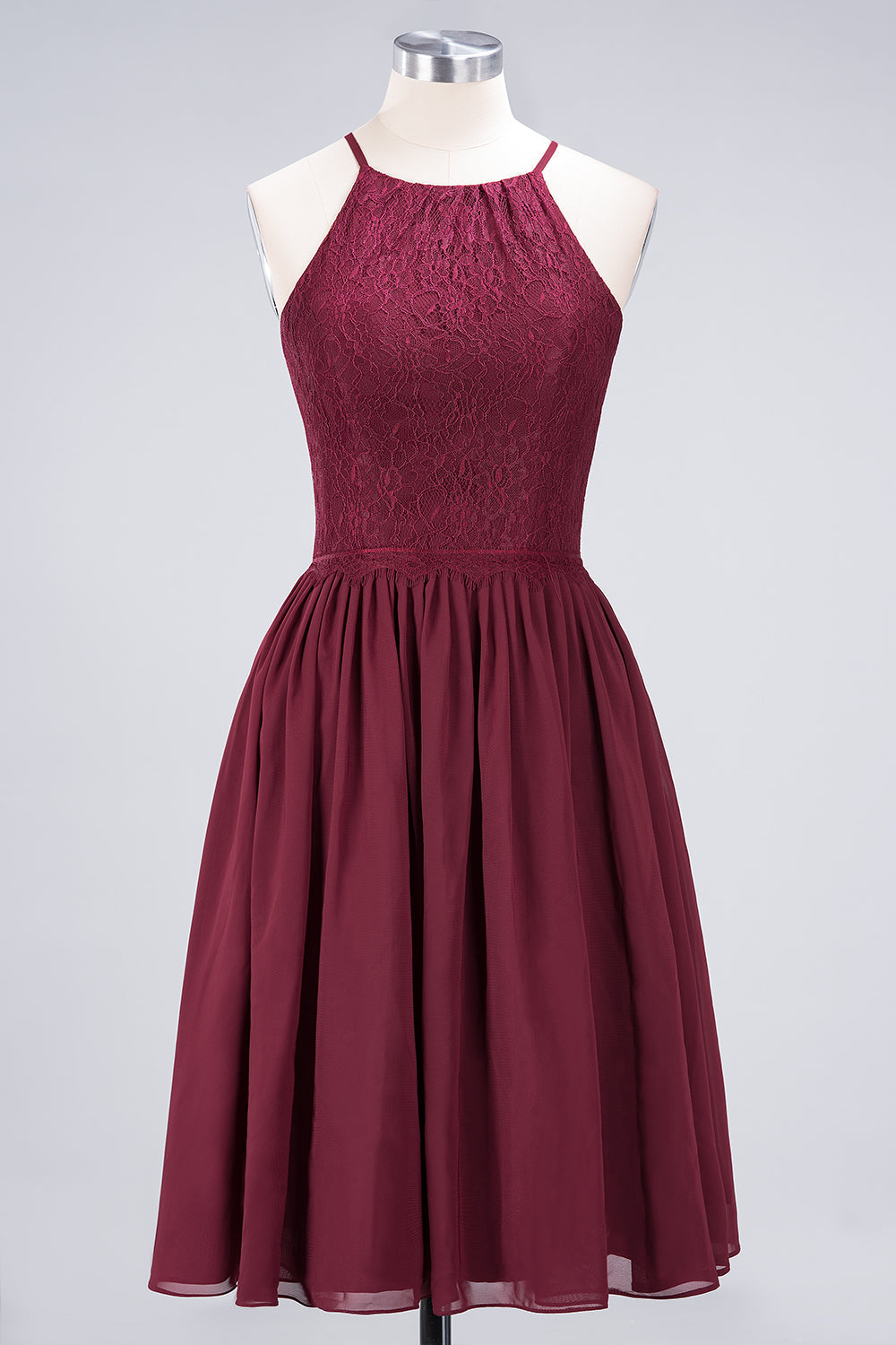 Lovely Burgundy Lace Short Bridesmaid Dress With Spaghetti-Straps-27dress