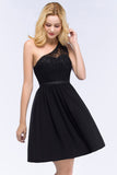 Lovely Lace Black One-shoulder Short Junior Bridesmaid Dresses Online-27dress