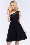 Lovely Lace Black One-shoulder Short Junior Bridesmaid Dresses Online-27dress