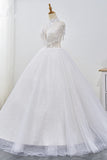 Luxury Ball Gown High-Neck Tulle Wedding Dress Sparkly Sequins Sleeveless Appliques Bridal Gowns with Tassels-27dress