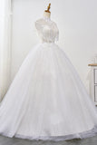 Luxury Ball Gown High-Neck Tulle Wedding Dress Sparkly Sequins Sleeveless Appliques Bridal Gowns with Tassels-27dress