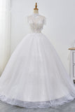 Luxury Ball Gown High-Neck Tulle Wedding Dress Sparkly Sequins Sleeveless Appliques Bridal Gowns with Tassels-27dress