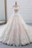 Luxury Ball Gown Off-the-Shoulder Lace Wedding Dress Sweetheart Sleeveless Appliques Bridal Gowns On Sale-27dress