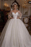 Luxury Long Ball Gown Glitter Wedding Dress with Puffy Sleeves-27Dress