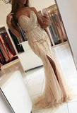 Luxury Long Mermaid Sweetheart Beading Tulle Prom Dress With Slit-27Dress