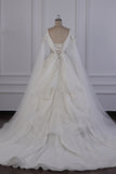 Luxury V-Neck Beadings Wedding Dress Tulle Sleeveless Sequined Bridal Gowns On Sale-27dress