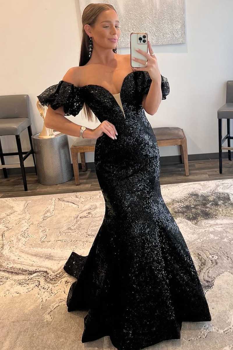 Mermaid Black Off the Shoulder Lace Long Party Dress