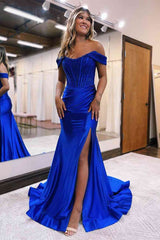 Mermaid Off-the-Shoulder Lace Appliques Top Prom Gown