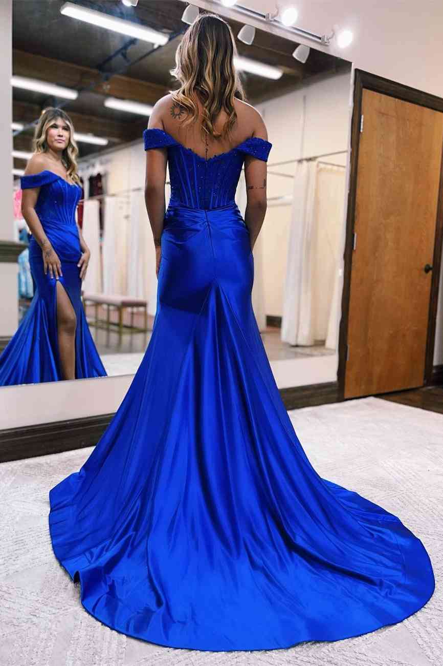 Mermaid Off-the-Shoulder Lace Appliques Top Prom Gown