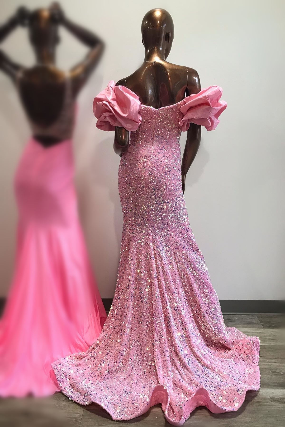 Mermaid Off-the-Shoulder Puff Sleeves Sequins Long Prom Dress