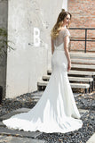 Mermaid Satin Lace Off the Shoulder Affordable Ivory Wedding Dress-27dress