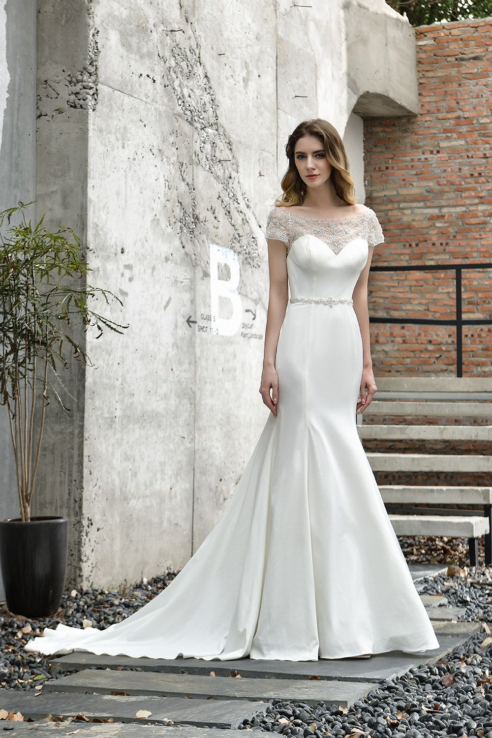 Mermaid Satin Lace Off the Shoulder Affordable Ivory Wedding Dress-27dress