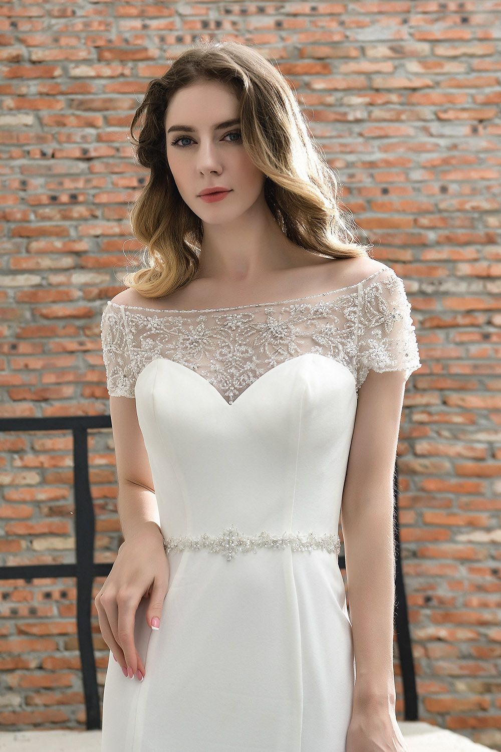Mermaid Satin Lace Off the Shoulder Affordable Ivory Wedding Dress-27dress
