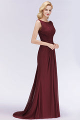 Mermaid Scoop Sleeveless Lace Burgundy Bridesmaid Dresses with Pleats-27dress