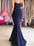 Mermaid Sweep Train Sweetheart Stretch Crepe Prom Dress with Appliques Lace