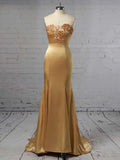 Mermaid Sweetheart Satin Prom Dress with Beading and Sweep Train