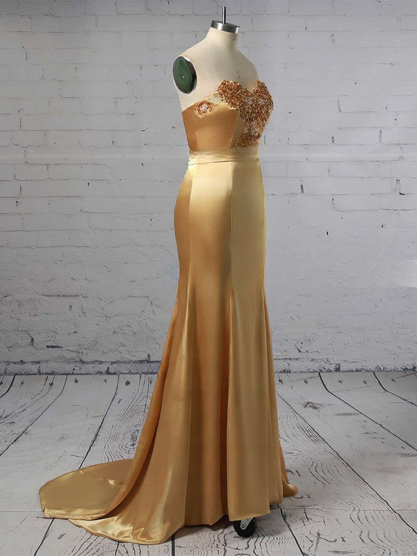 Mermaid Sweetheart Satin Prom Dress with Beading and Sweep Train