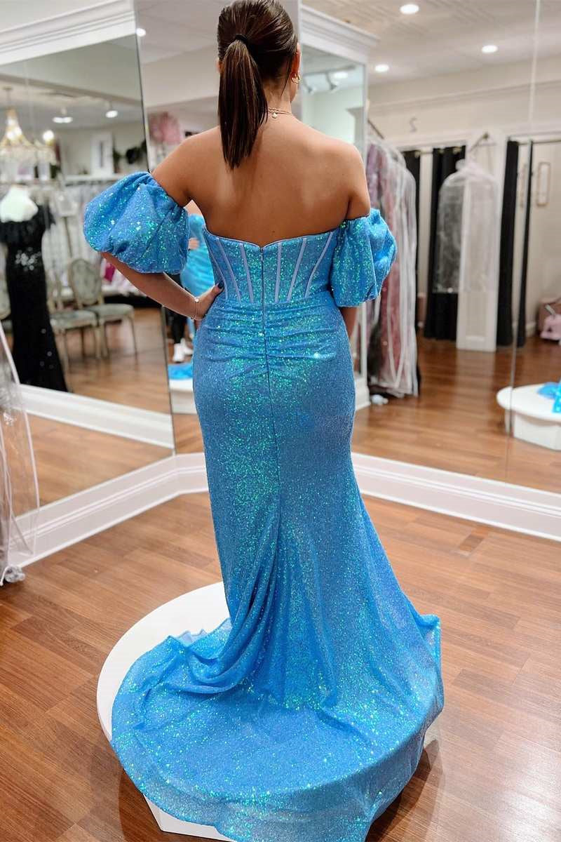 Mermaid Sweetheart Sequins Long Prom Dress with Detachable Sleeves