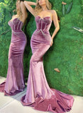 Mermaid Sweetheart Velvet Prom Dress with Beading and Sweep Train-27dress