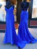 Mermaid V-neck Jersey Prom Dress with Ruffles and Sweep Train