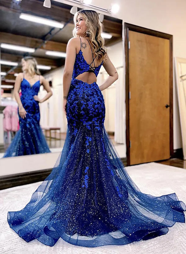 Mermaid V-Neck Lace Prom Dress With V-Neck-27dress