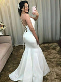 Mermaid V-neck Satin Sweep Train Wedding Dress for a Majestic Look