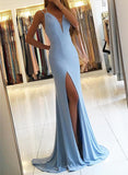 Mermaid V-Neck Sleeveless Prom Dress With Split Front and Jersey Sweep Train-27dress