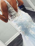 Mermaid V-neck Tulle Appliques Lace Prom Dress for Special Occasions