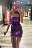 Metallic Purple Pleated Mini Homecoming Dress