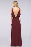 Modest Cold-shoulder Crinkle Chiffon Long Bridesmaid Dress with Pearls-27dress