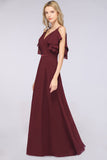 Modest Cold-shoulder Crinkle Chiffon Long Bridesmaid Dress with Pearls-27dress