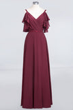 Modest Cold-shoulder Crinkle Chiffon Long Bridesmaid Dress with Pearls-27dress