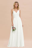 Modest Halter V-Neck Sleeveless Long Bridesmaid Dresses Online-27dress