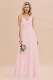 Modest Halter V-Neck Sleeveless Long Bridesmaid Dresses Online-27dress