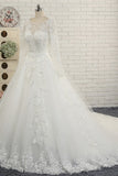 Modest Jewel Longsleeves White Wedding Dresses A-line Tulle Ruffles Bridal Gowns On Sale-27dress