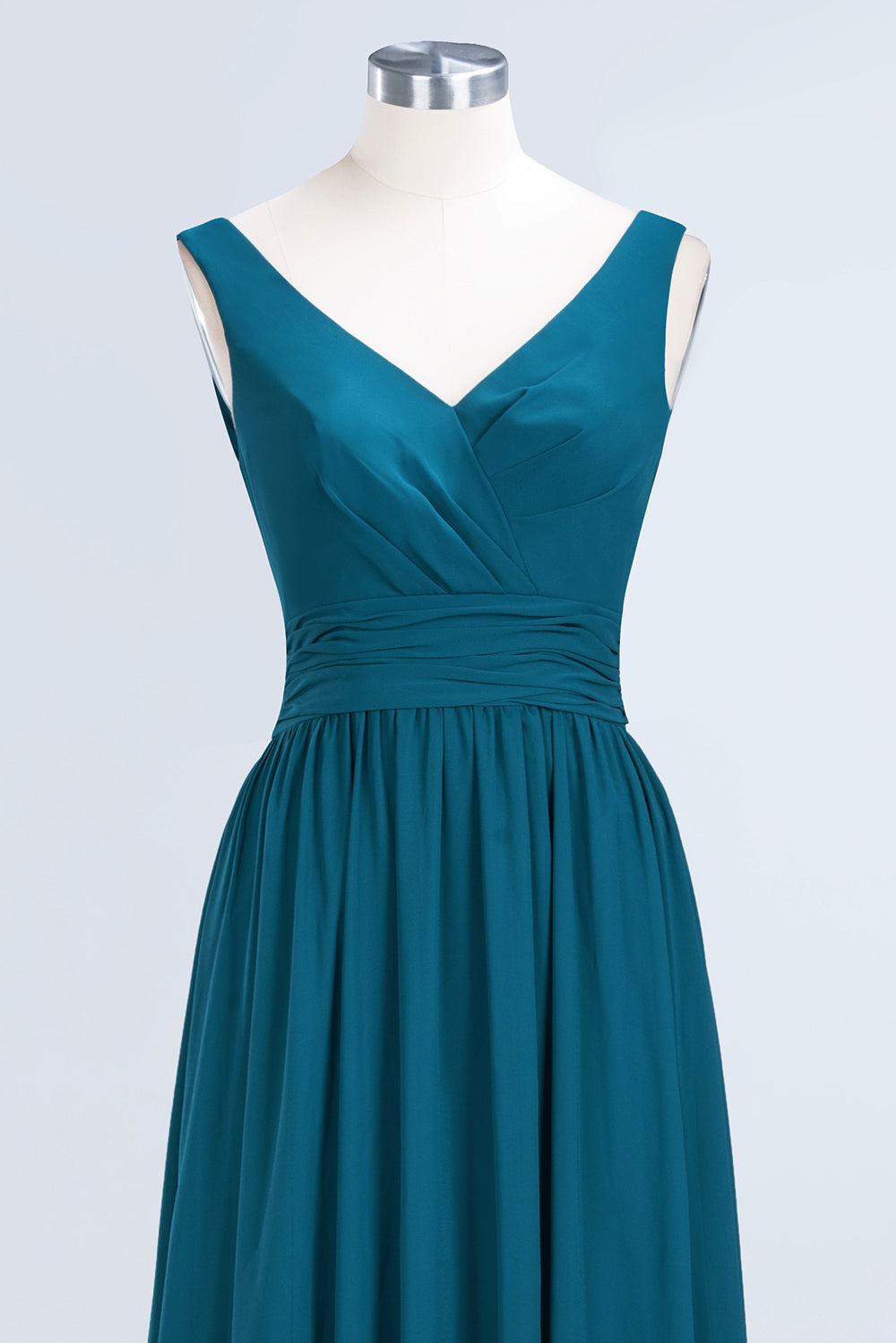 Modest Sleeveless V-Neck Long Chiffon Bridesmaid Dress Online with Ruffle-27dress