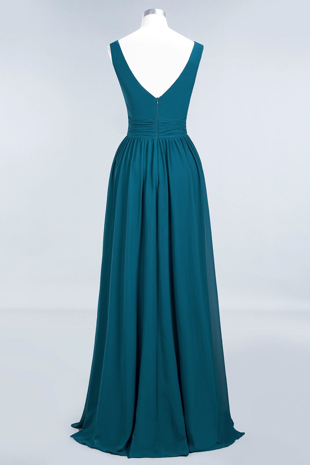 Modest Sleeveless V-Neck Long Chiffon Bridesmaid Dress Online with Ruffle-27dress