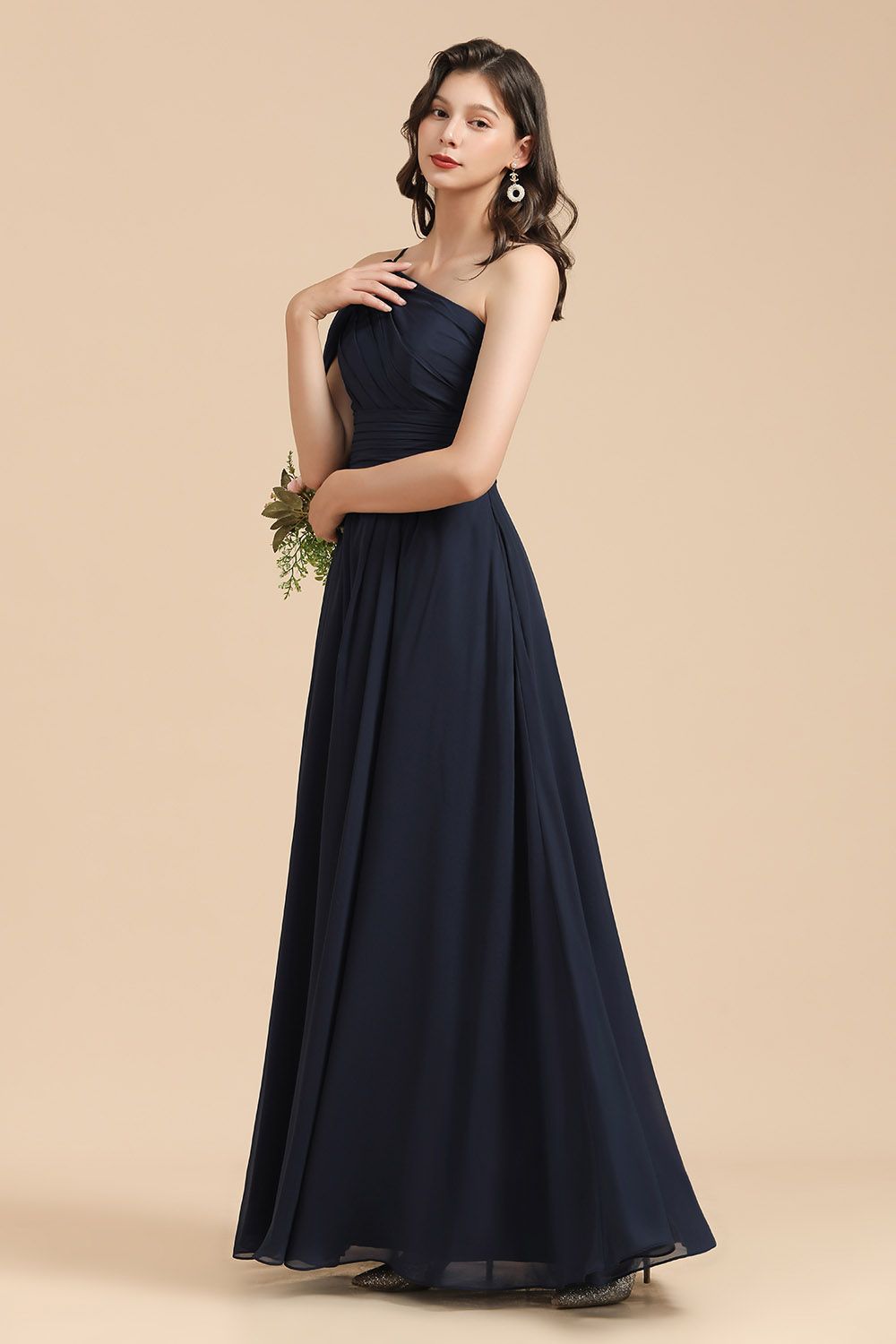 New Arrival Black One Shoulder A-line Long Bridesmaid Dress-27dress