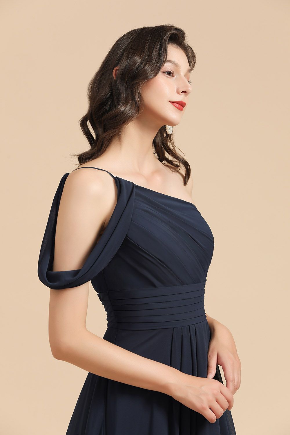 New Arrival Black One Shoulder A-line Long Bridesmaid Dress-27dress