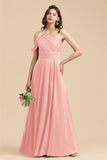 New Arrival Black One Shoulder A-line Long Bridesmaid Dress-27dress