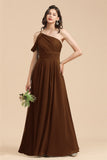 New Arrival Black One Shoulder A-line Long Bridesmaid Dress-27dress