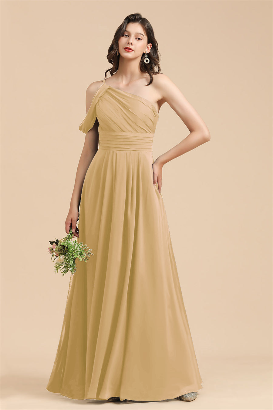 New Arrival Black One Shoulder A-line Long Bridesmaid Dress-27dress