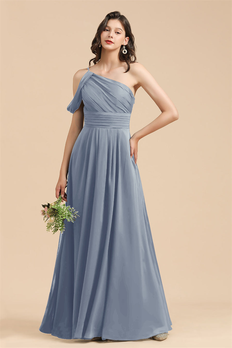 New Arrival Black One Shoulder A-line Long Bridesmaid Dress-27dress