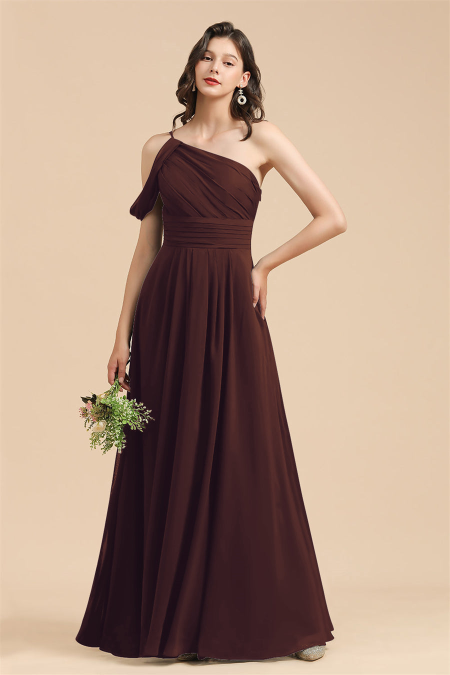 New Arrival Black One Shoulder A-line Long Bridesmaid Dress-27dress