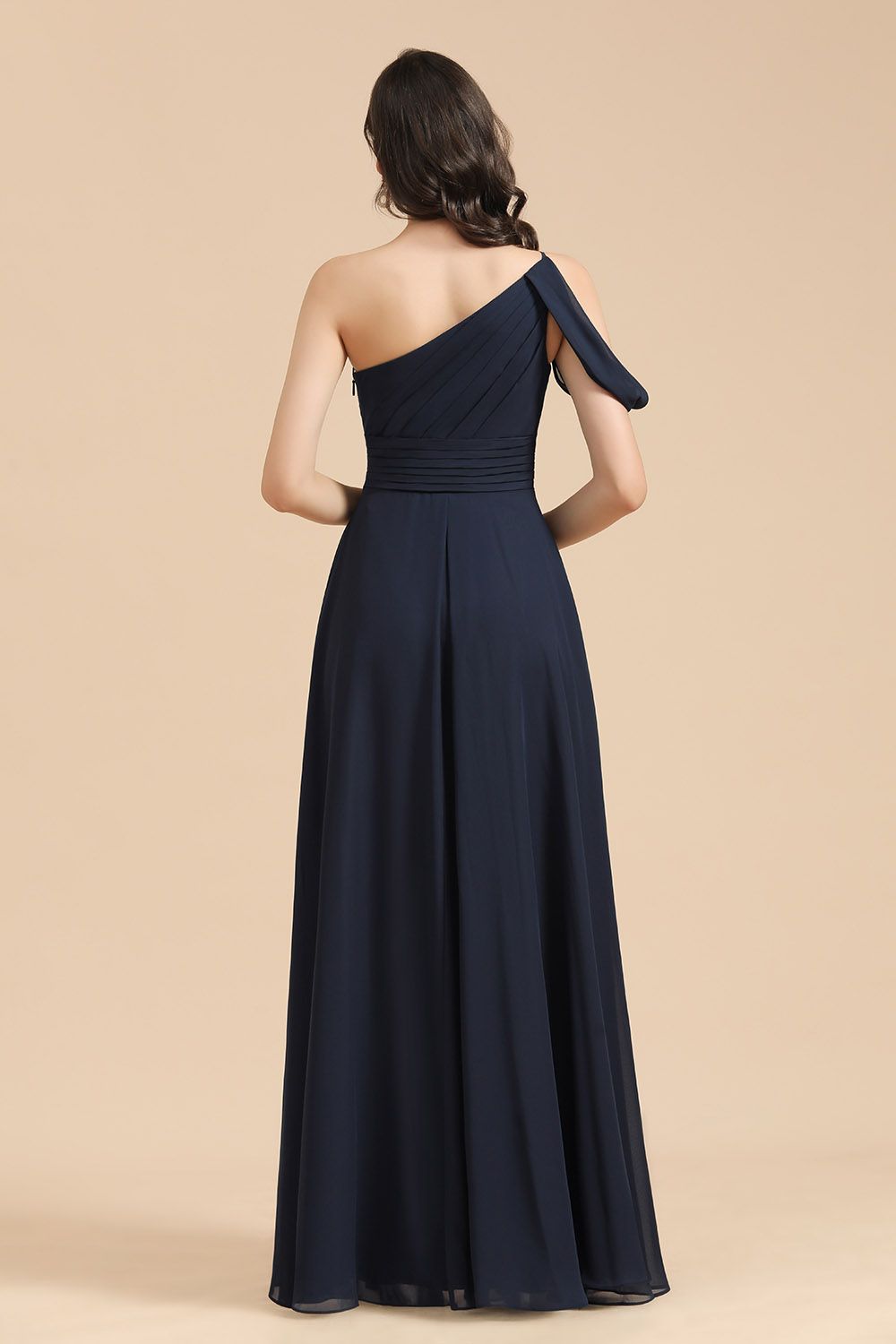 New Arrival Black One Shoulder A-line Long Bridesmaid Dress-27dress